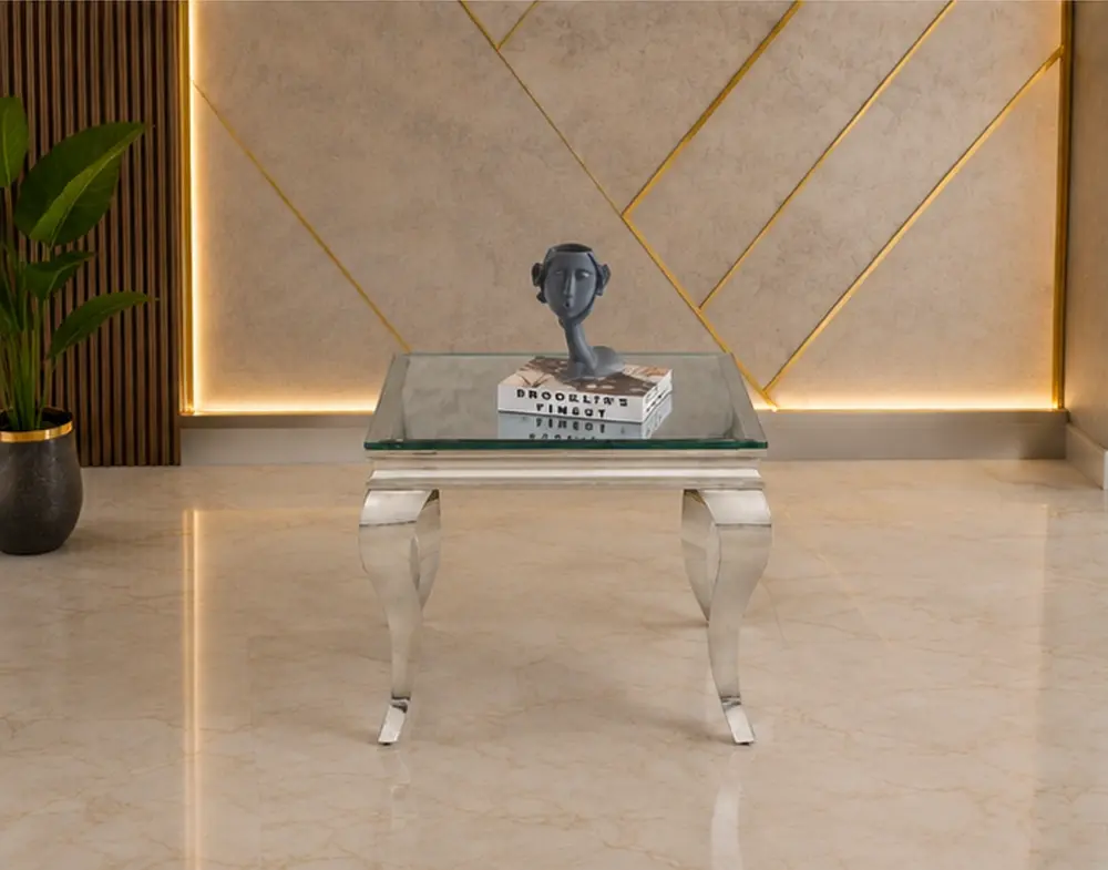 Chariot de Service Moderne avec Plateau en Verre et Pieds Courbés Raffinés