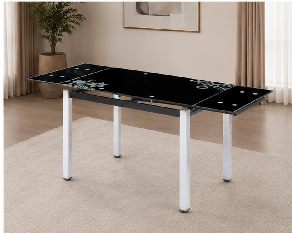 Table à Manger Extensible Noire Design - Moderne Table de Salle à Manger avec Plateau Décoratif