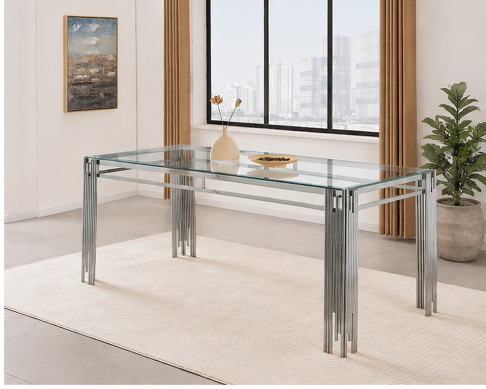 Table à Manger en Verre Design Moderne et Élégant - Table de Salle à Manger en Verre avec Pieds Chromés