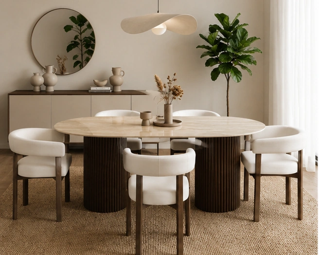 Table à Manger avec 6 Chaises Confortables - Table Moderne avec Ensemble de 6 Chaises – Image 3