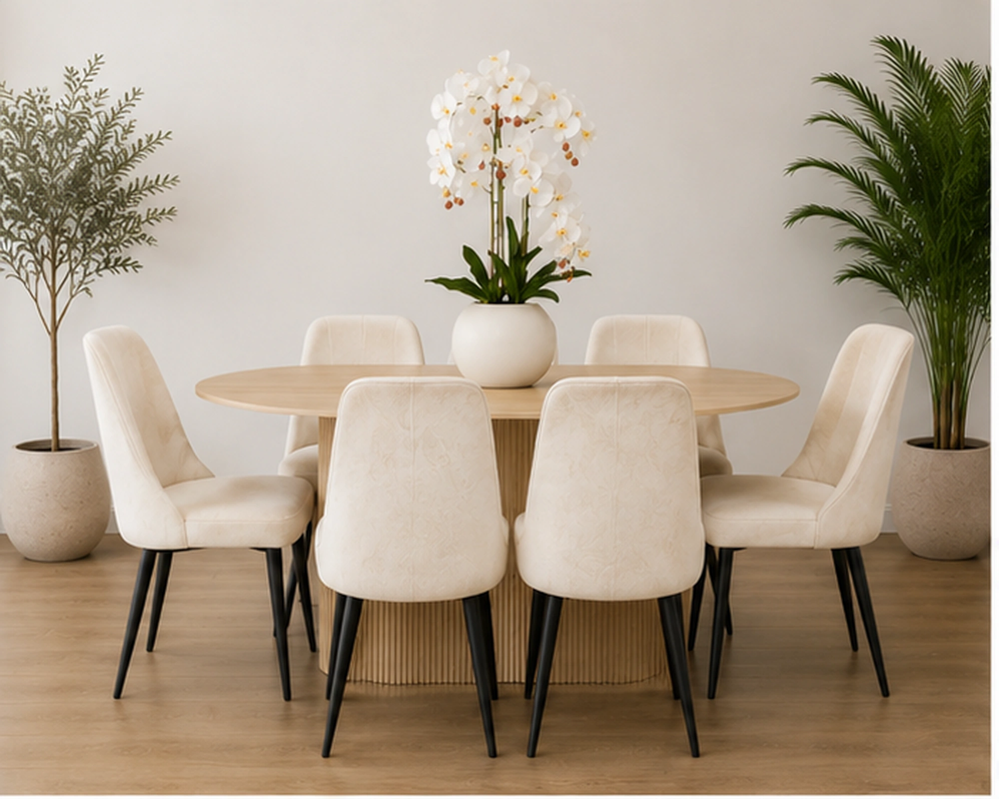 Table à Manger avec 6 Chaises Confortables - Ensemble Table Bois Clair et 6 Chaises – Image 2