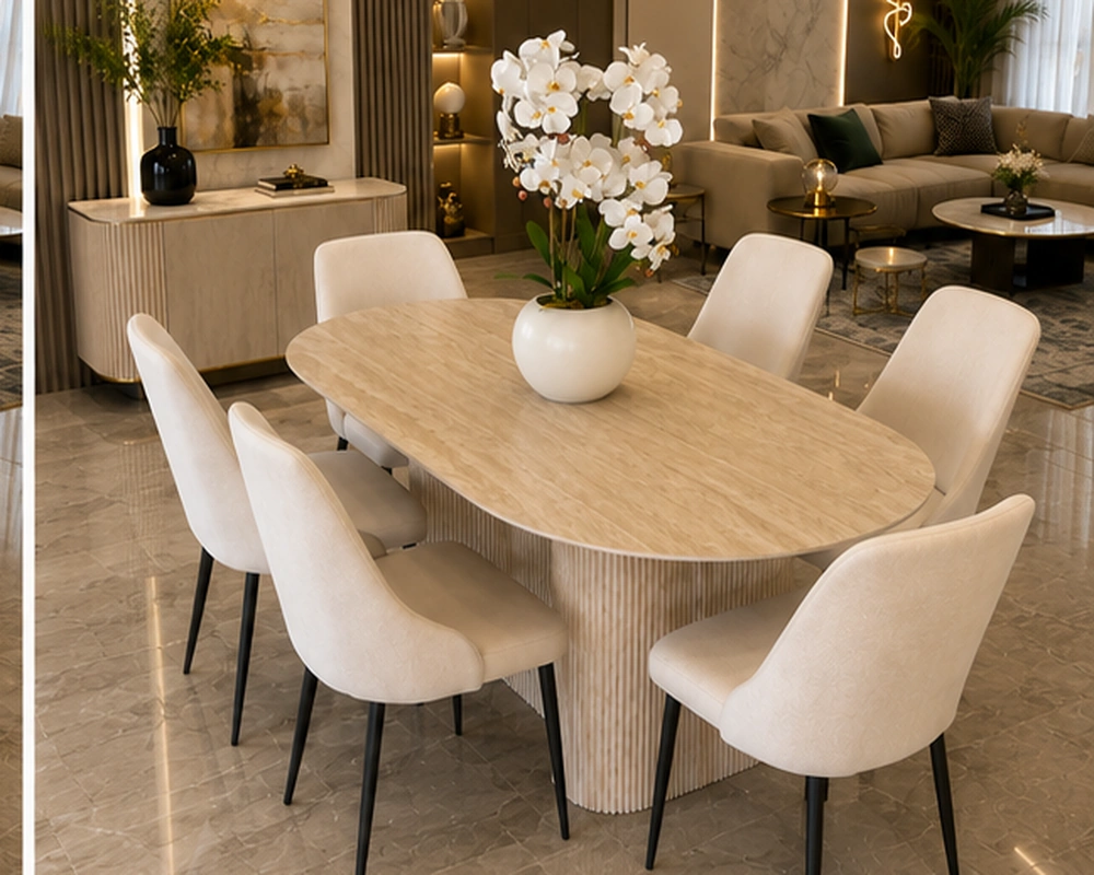 Table à Manger avec 6 Chaises Confortables - Ensemble Table Bois Clair et 6 Chaises