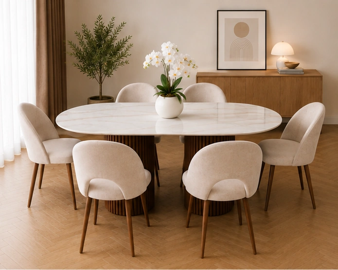 Table Moderne avec Ensemble de 4/6 Chaises - Table Design et 4 Chaises Rembourrées – Image 2