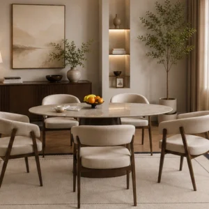 Ensemble Table et Chaises pour Salle à Manger - Table à Manger Design avec 4/6 Chaises Blanches
