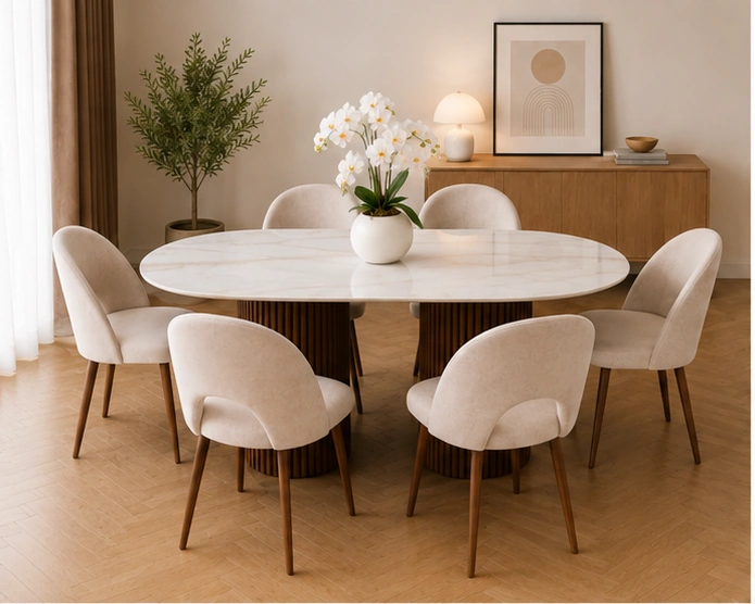 Table Moderne avec Ensemble de 4/6 Chaises - Table Design et 4 Chaises Rembourrées