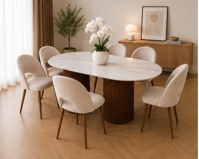 Table Moderne avec Ensemble de 4/6 Chaises - Table Design et 4 Chaises Rembourrées – Image 5