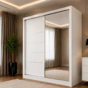 Armoire Dressing Design avec Miroir - Armoire - Armoire avec Miroir - Armoire Dressing Coulissante avec Miroir - Armoire 160x200 cm - Armoire en Blanc