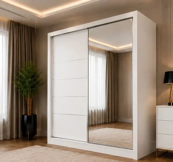 Armoire Dressing Design avec Miroir - Armoire - Armoire avec Miroir - Armoire Dressing Coulissante avec Miroir - Armoire 160x200 cm - Armoire en Blanc