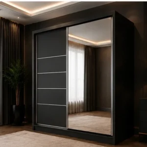 Armoire Coulissante avec Miroir Moderne - Grande Armoire Coulissante avec Miroir Intégré - Armoire 160x200 cm