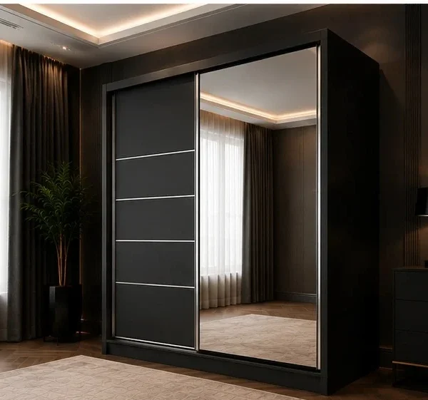 Armoire Coulissante avec Miroir Moderne - Grande Armoire Coulissante avec Miroir Intégré - Armoire 160x200 cm