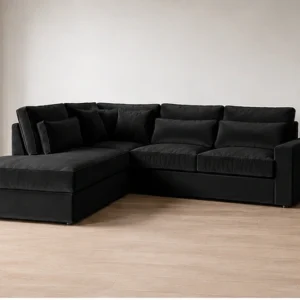 Canapé d'Angle Noir Contemporain – Grand Canapé Sectionnel Confortable pour Salon Moderne