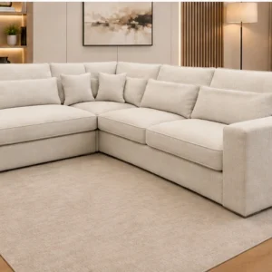 Canapé d'Angle Beige Moderne – Canapé en Tissu Design en Forme de L pour Salon Élégant