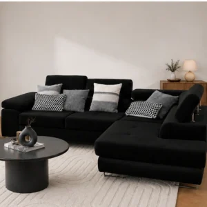 Canapé d'angle convertible noir – Canapé-lit moderne en forme de L avec design ajustable