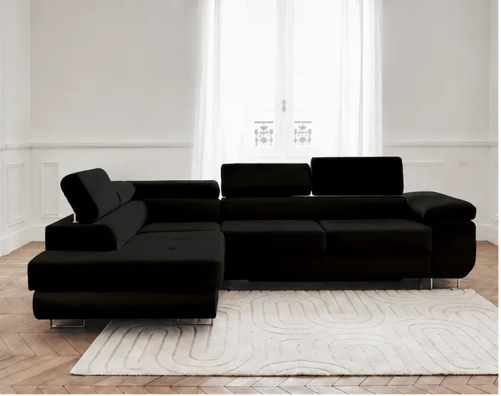 Canapé d'angle convertible noir – Canapé-lit moderne en forme de L avec design ajustable – Image 4