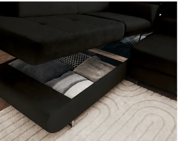 Canapé d'angle convertible noir – Canapé-lit moderne en forme de L avec design ajustable – Image 3