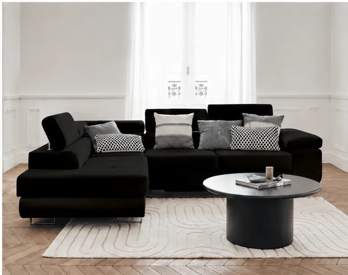 Canapé d'angle convertible noir – Canapé-lit moderne en forme de L avec design ajustable – Image 2